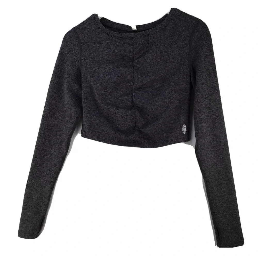 FP movement long sleeved Gray Athletic Exercise Crop top Size Medium - Picture 2 of 11